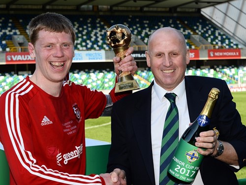 Enniskillen Captain With Gordon Lee chairman Junior Cup.jpg