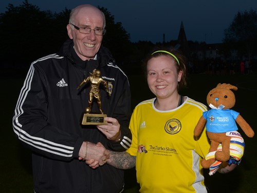 Trevor Hogg and Player of the Match Leanne Glass of Chimney Corner ladies.jpeg