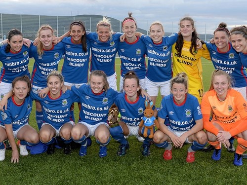Linfield Ladies Celebrate after their 3-1 Victory over Sion Swifts Ladies.jpg