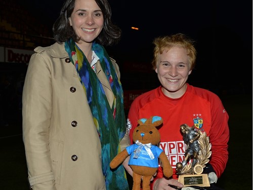 Player of Match Leigh Skelton of Comber Rec Ladies with Anne Smyth Sponsorship and PR of Electric Ireland.jpg