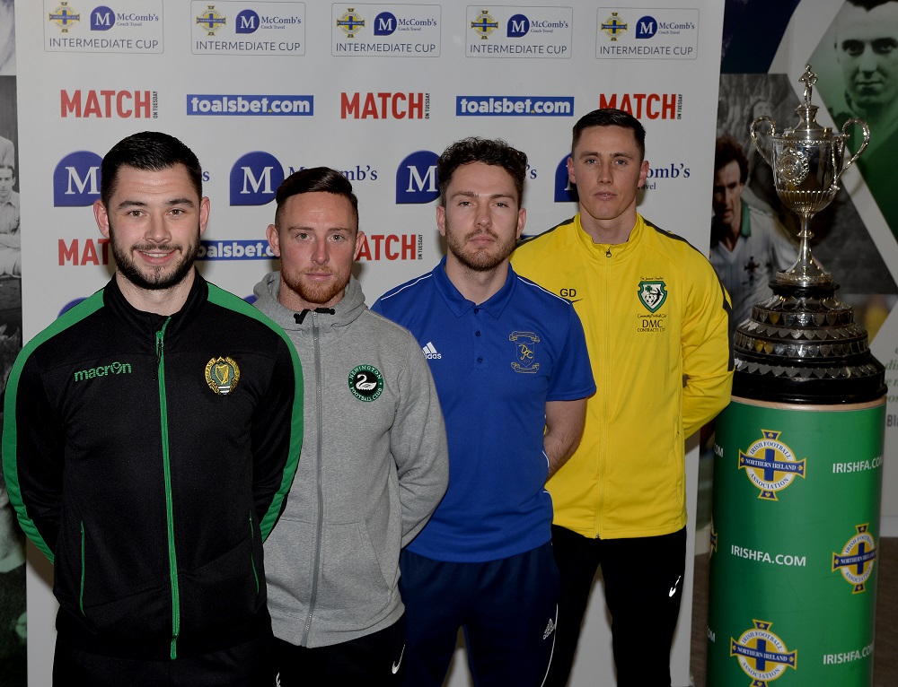 John morgan (Belfast Celtic), Anthony McGonnell (Newington), Nathan McConnell (Dollingstown) and Gary Dorrian (St James Swifts).jpg