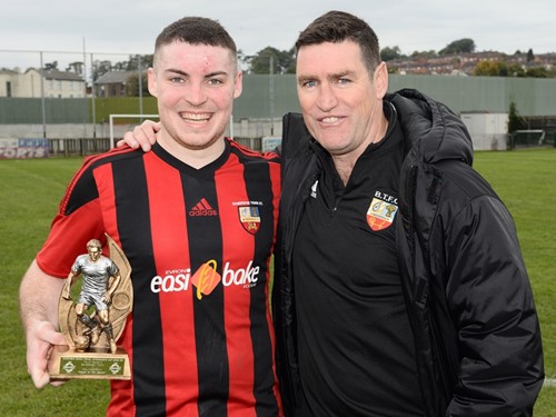 Christopher McMahon with Banbridge Town manager Frankie Wilson.jpg