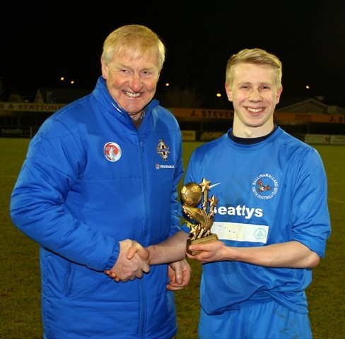 Ballinamallard United Youth's Gareth Carrothers receives his Man of the Match
