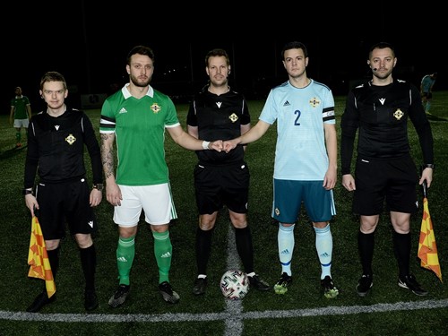 Captains Scott McMillan and Lee Warnock with match officials.jpg