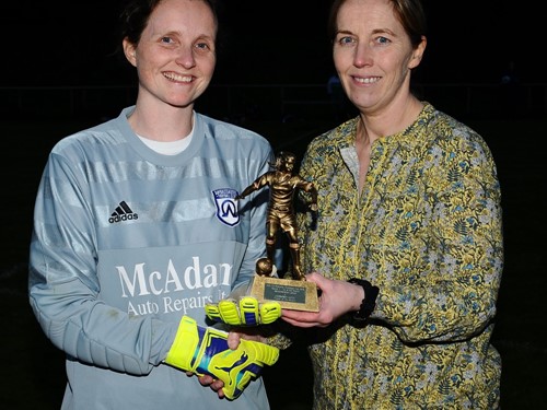 Ambassadors Keeper and Elaine Junk with Player of the Match Trophy.jpg
