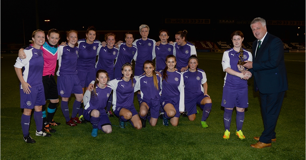 Neil Morrow and Player of Match Celine Curtis and Cliftonville Ladies Team.jpg