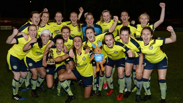 Sion Swifts Celebrate with Player of the Match Kendra McMullan (003).jpg 