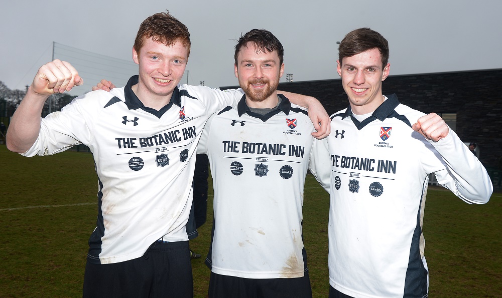 Queen's scorers Matthew Hughes, Ciaran O'Hare and David Elliott.jpg