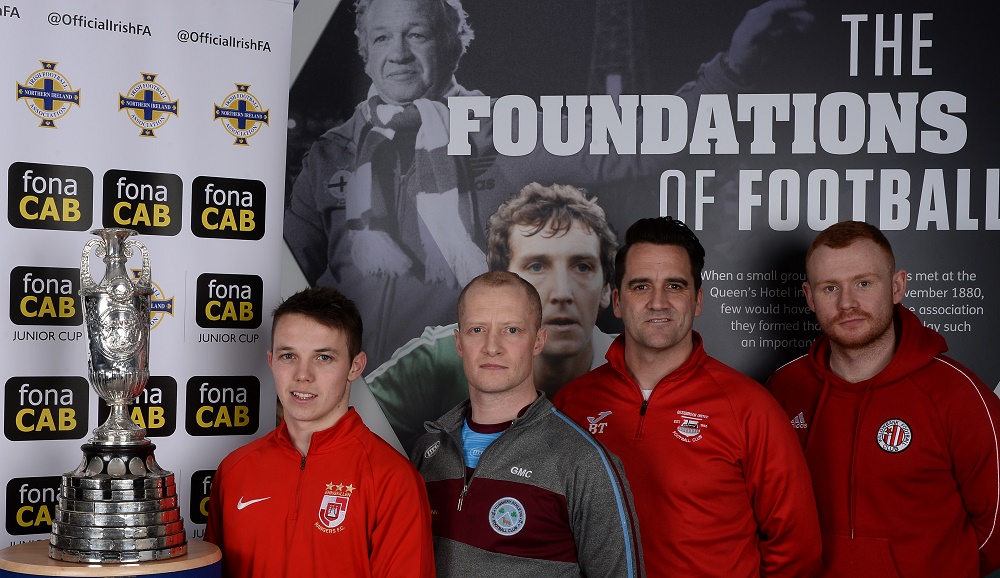 James Turley (Enniskillen Rangers), Gerard McCullagh (Tummery Athletic), Ben Treanor (Bessbrook) and Eamon Hughes (Willowbank).jpg