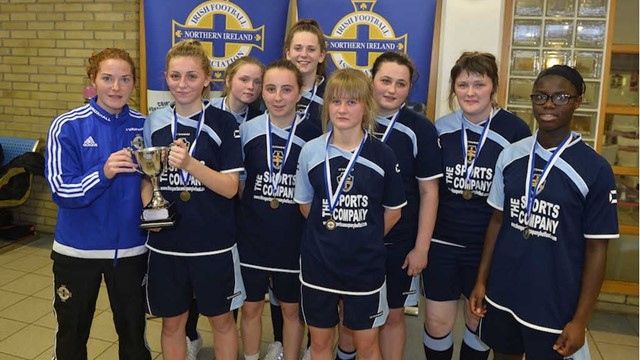 Year 12+ Section winners Mercy College are presented with their trophy 