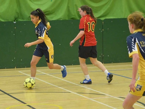 Louise McDaniel in action for St.Colms against Castlederg in the year 12+ section.
