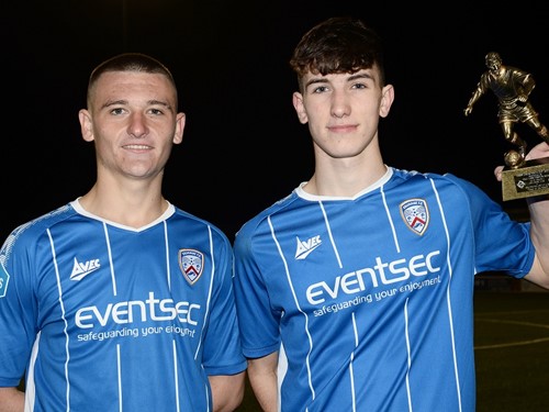 Coleraine scorers Aaron Campbell and Kirk McLaughlin.jpg
