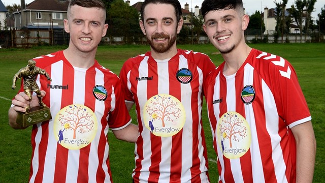Beann Mhadaghain scorers Michael Gallagher, Piaras Donaghy and Aidan Gilvary.jpg 