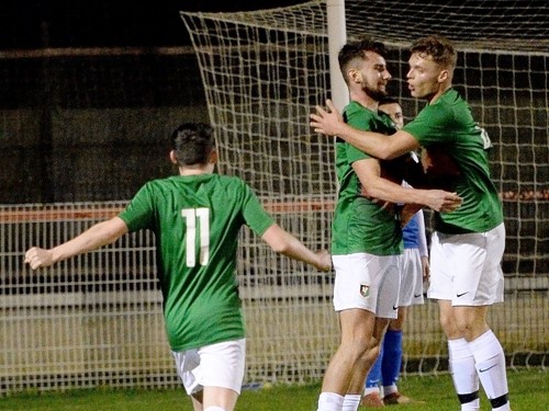 Glentorans Joshua Stewart Celebrates with his team mats after drawing the score level .jpg