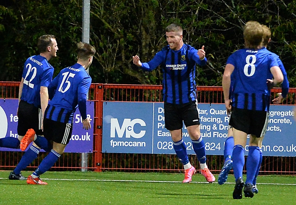 Conor Mullen celebrates scoring Armagh City's winner in extra time.jpg