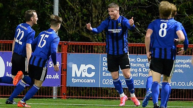 Conor Mullen celebrates scoring Armagh City