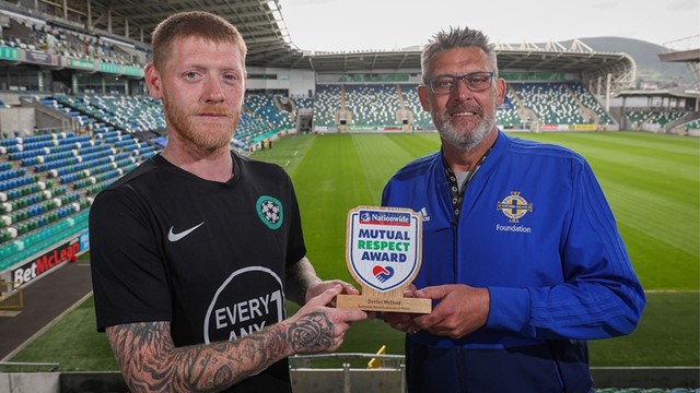 Declan McDaid (left) receives his Nationwide Mutual Respect Award from Malcolm Roberts.jpg 