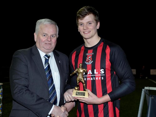 11Noel McClure of the Irish FA Junior and Youth Committee wit man of the match Cameron Stewart.jpeg