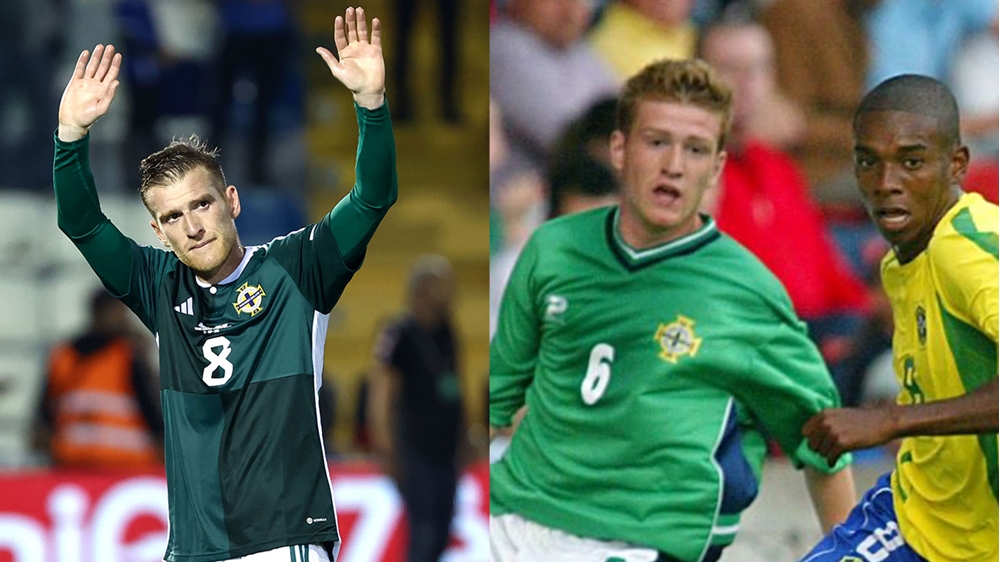 Steven Davis and Fernandinho N Ireland and Brazil 2003.jpg