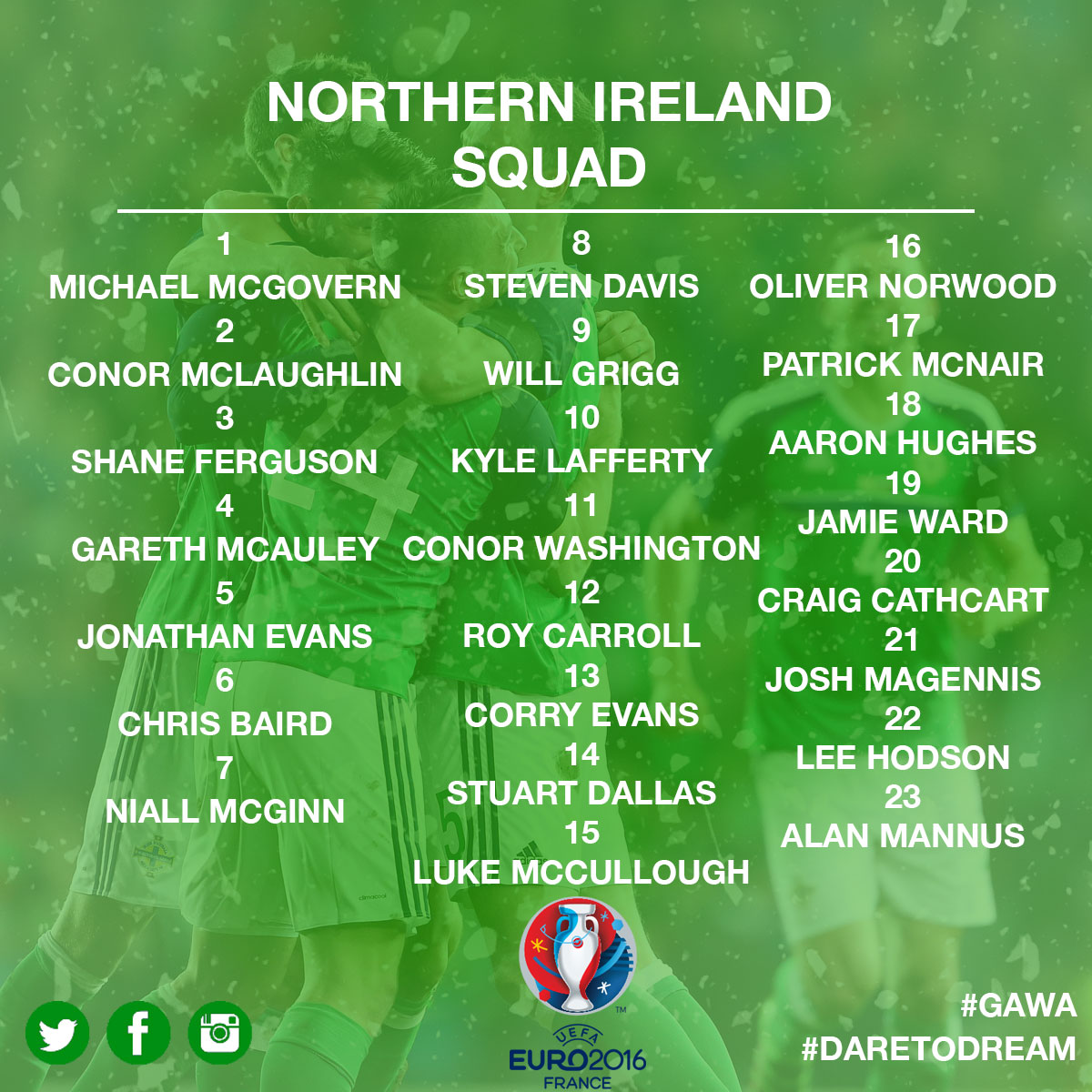 Hoolahan #20 Original Republic of Ireland Euro 2016 Name And Number Set 