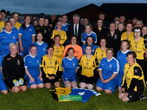 Bangor and Comber Rec Ladies pay their tribute to Young N.Ireland Supporter Darren Rodgers who lost his life in Nice following his beloved Northern Ireland.jpeg