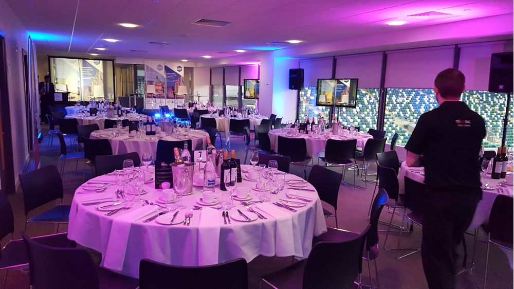 Dinner setting, pink and blue uplighters.jpg