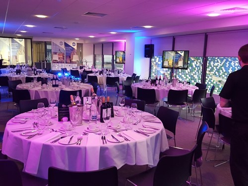 Dinner setting, pink and blue uplighters.jpg